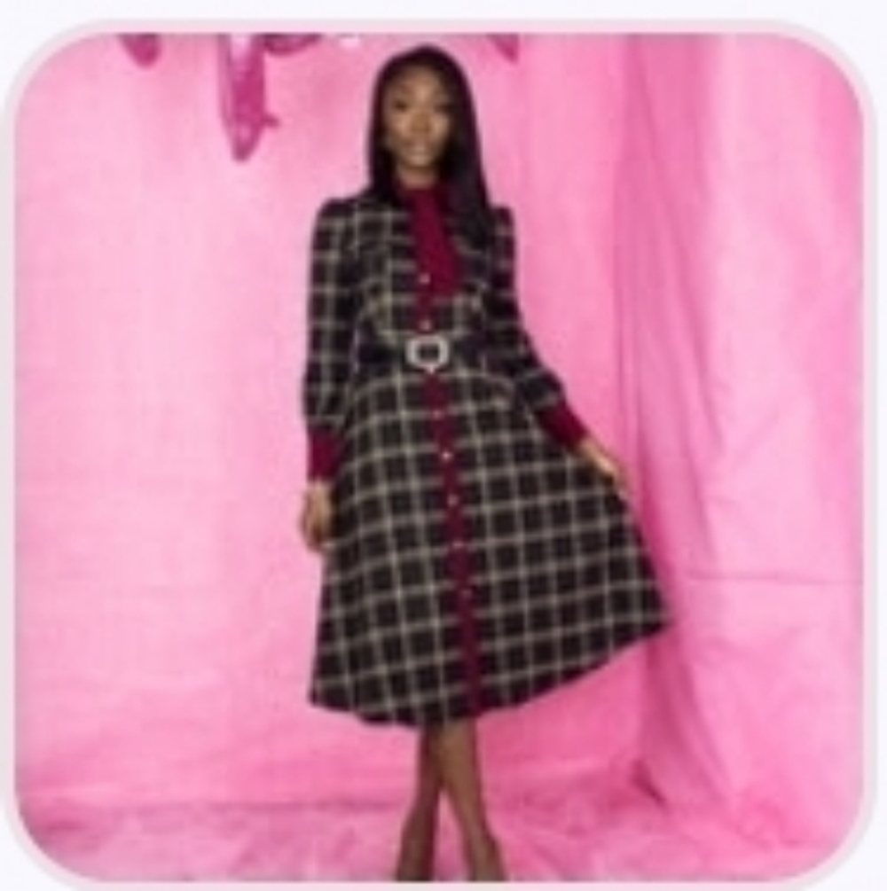 UVM Collection | Plaid Belted Midi Dress | Size L